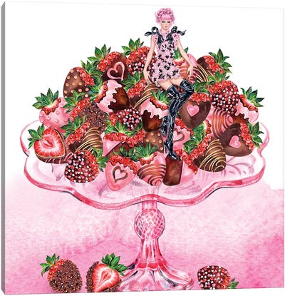 Girl Strawberry Dish Canvas Art Print - Food & Drink Still Life
