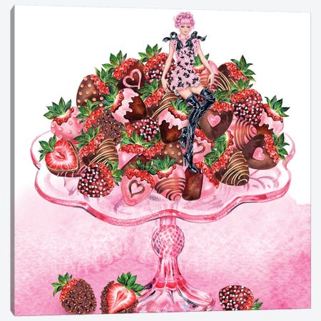 Girl Strawberry Dish Canvas Print #SUN64} by Sunny Gu Canvas Art Print