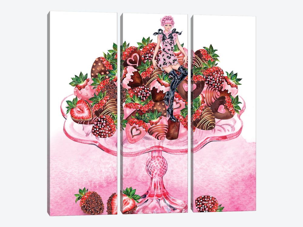 Girl Strawberry Dish by Sunny Gu 3-piece Canvas Art Print