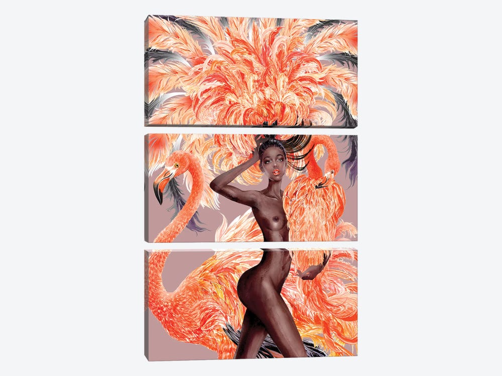 Caribbean Flamingo by Sunny Gu 3-piece Canvas Art