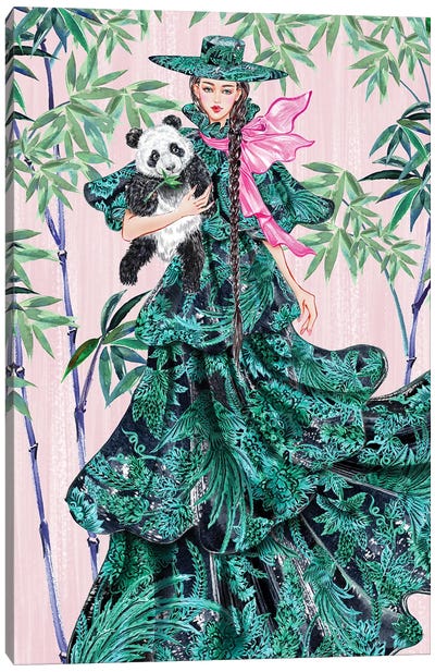Green Hat Girl Canvas Art Print - Bamboo Art