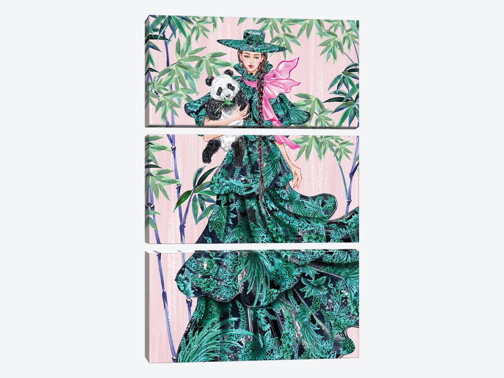 Green Hat Girl by Sunny Gu 3-piece Canvas Artwork