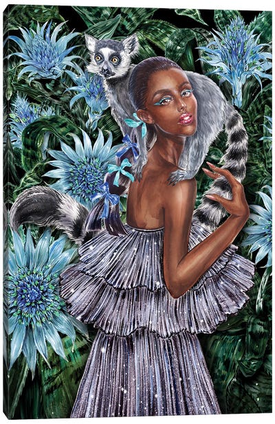 Lemur Ponytail Canvas Art Print - Primate Art