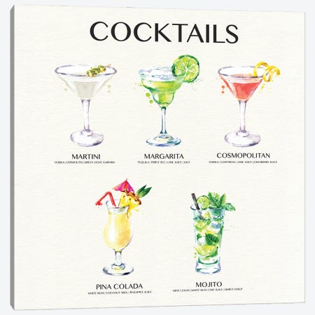 Cocktail Chart Canvas Print #SUS220} by Susan Jill Canvas Art Print