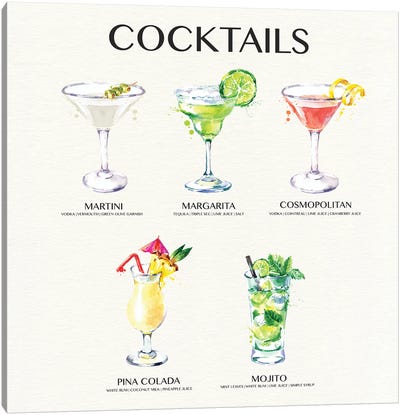 Cocktail Chart Canvas Art Print - Susan Jill
