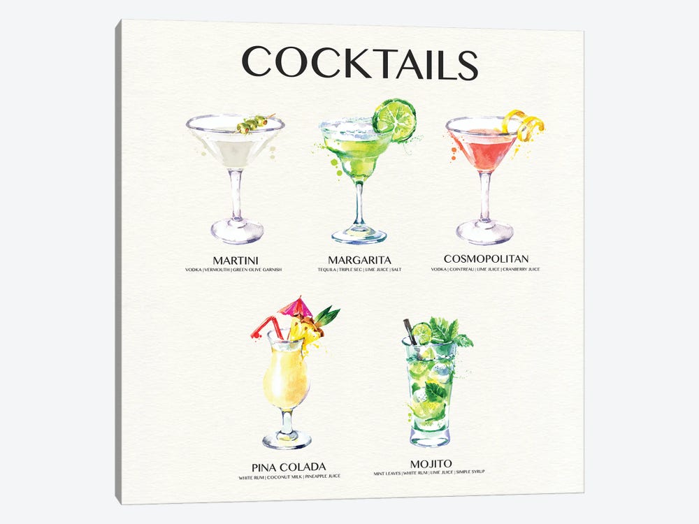 Cocktail Chart by Susan Jill 1-piece Canvas Art Print