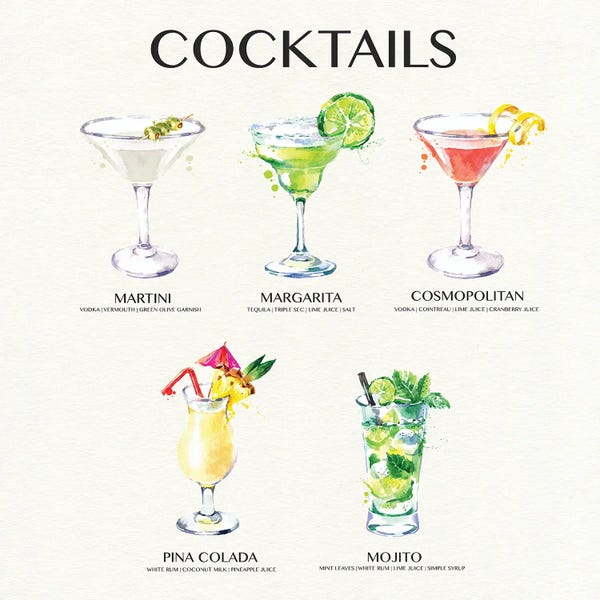 Cocktails & Mixed Drinks: Cocktail Chart by Susan Jill