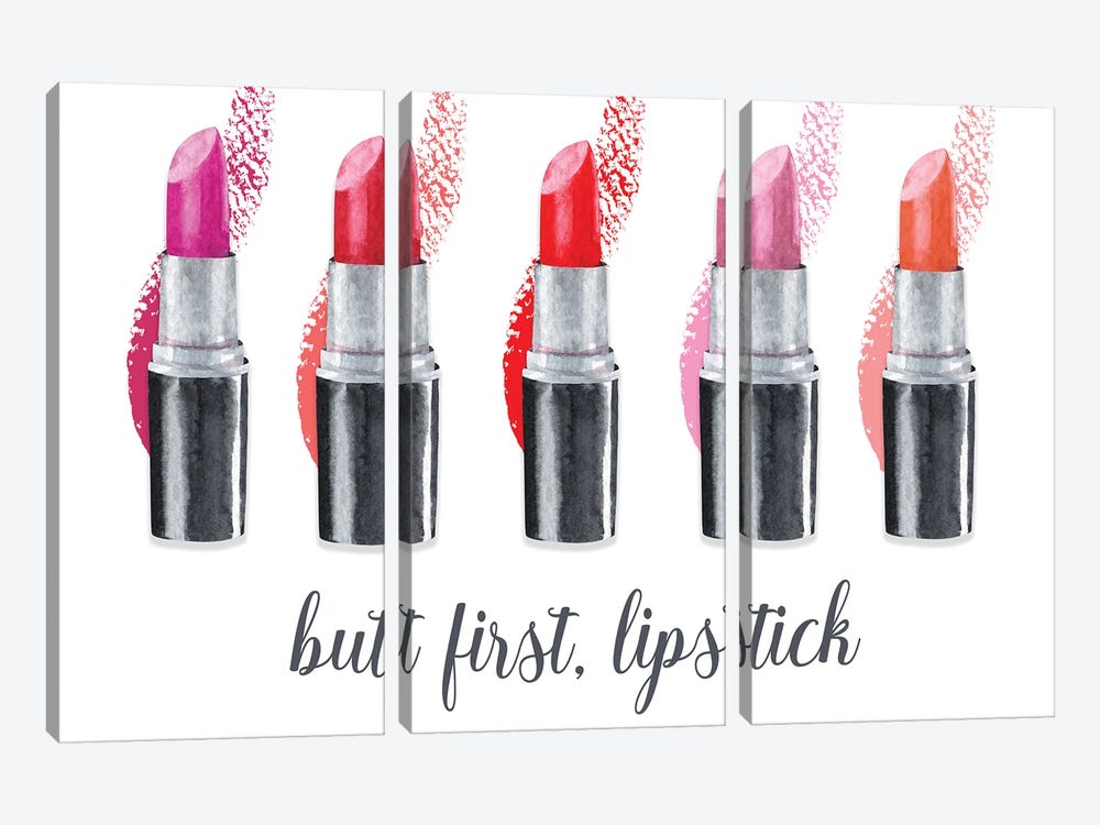 But First, Lipstick by Susan Jill 3-piece Canvas Art Print