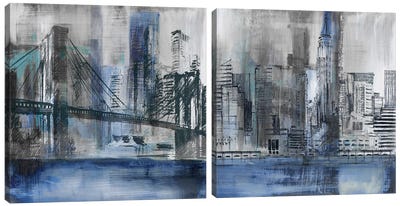 Brooklyn Bridge Diptych Canvas Art Print - Famous Bridges