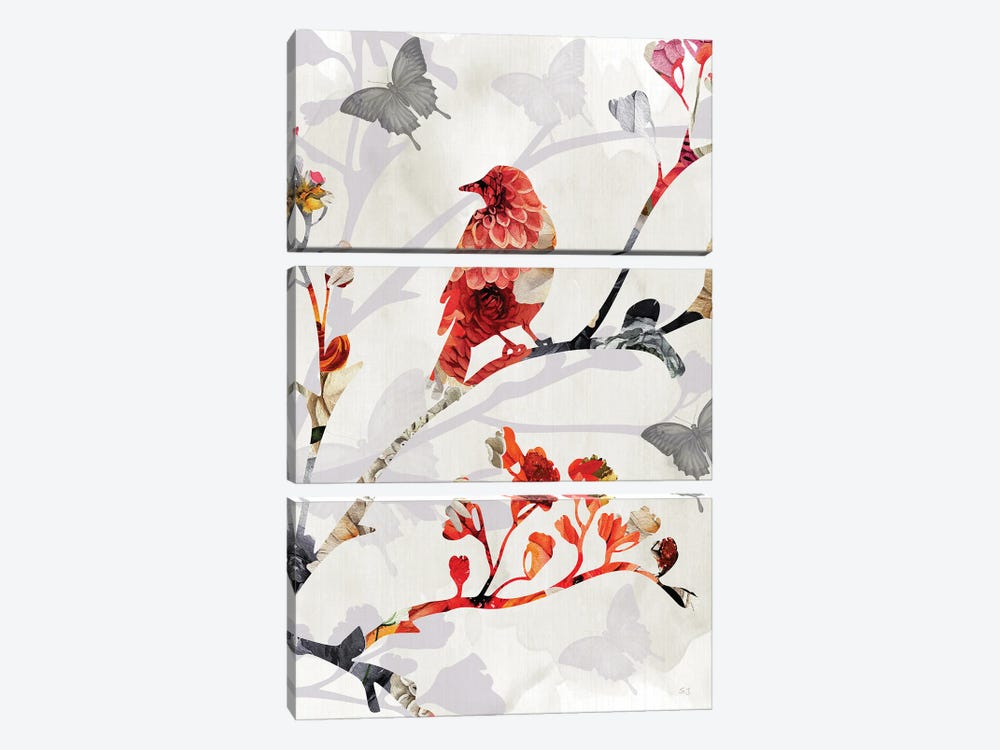 Bird and Cherry Blossoms I by Susan Jill 3-piece Canvas Print