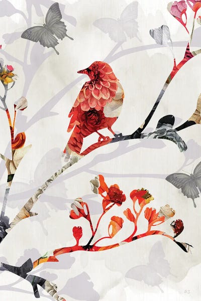 Butterflies and Flowers: Bird and Cherry Blossoms I by Susan Jill