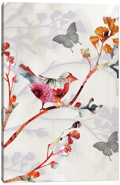 Bird and Cherry Blossoms II Canvas Art Print - Susan Jill