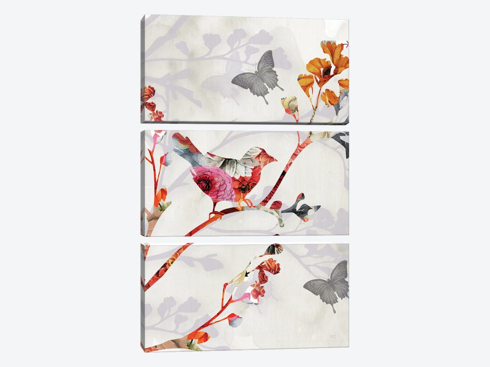 Bird and Cherry Blossoms II by Susan Jill 3-piece Canvas Art