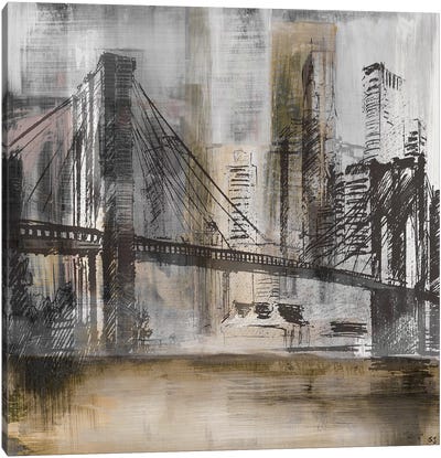 Brooklyn Bridge Twilight Canvas Art Print - Industrial Décor