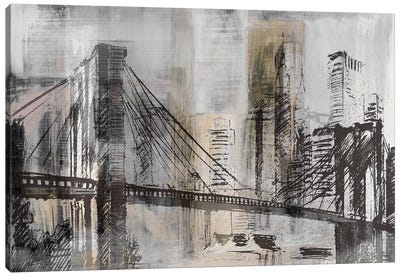 Brooklyn Bridge Twilight Detail Canvas Art Print - Urban Living Room Art