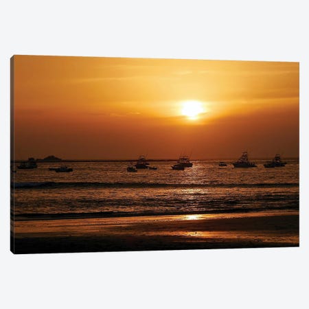 Boats On The Ocean At Sunset Canvas Print #SUV175} by Susan Vizvary Canvas Wall Art
