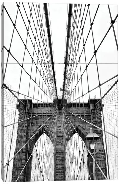 Brooklyn Bridge With Flag I Canvas Art Print - Bridge Art