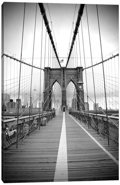 Brooklyn Bridge With Flag II Canvas Art Print - Brooklyn Bridge