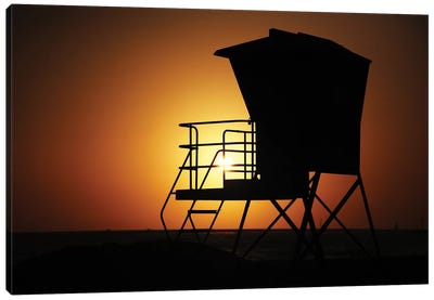 Lifeguard Sunset Canvas Art Print - Beach Sunrise & Sunset Art