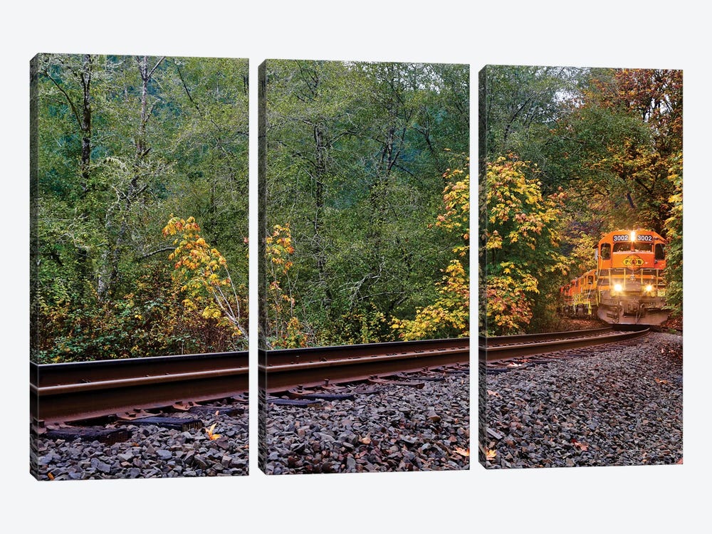 Train On The Tracks by Susan Vizvary 3-piece Canvas Wall Art