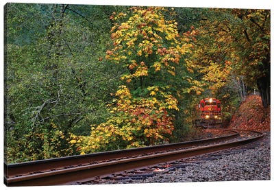 Train Starting On The Tracks Canvas Art Print - Susan Vizvary
