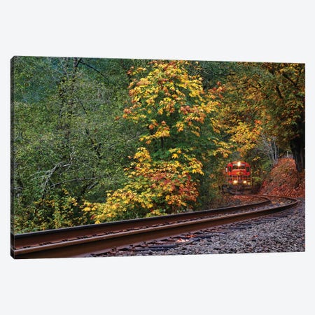 Train Starting On The Tracks Canvas Print #SUV215} by Susan Vizvary Canvas Art Print