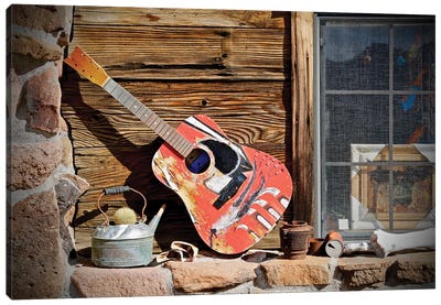 Guitar In The Window Canvas Art Print - Country Music Art