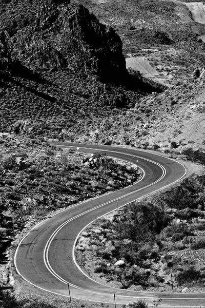 Susan Vizvary: Kingman Curved Road In Black And White by Susan Vizvary