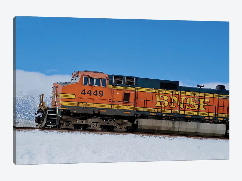 Orange Train In Snow by Susan Vizvary 1-piece Canvas Print