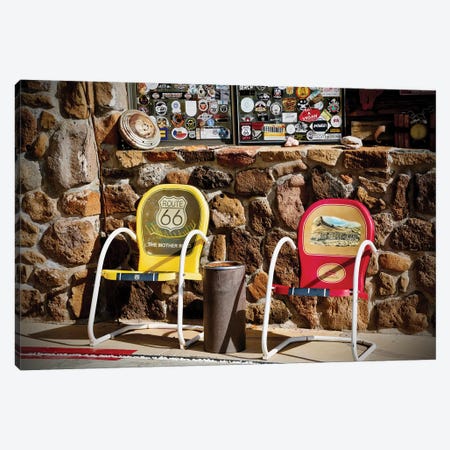 Route 66, 2 Chairs Canvas Print #SUV259} by Susan Vizvary Canvas Wall Art