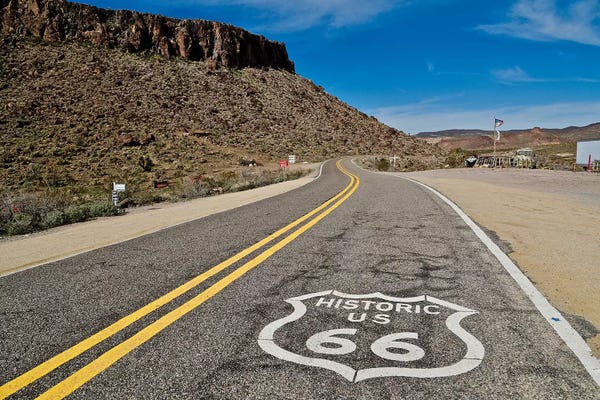 Susan Vizvary: Route 66, Curved Road by Susan Vizvary