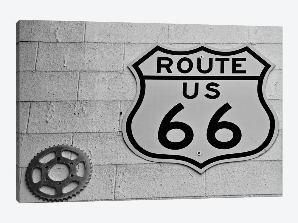 Route 66, White Wall Sign 1-piece Canvas Artwork