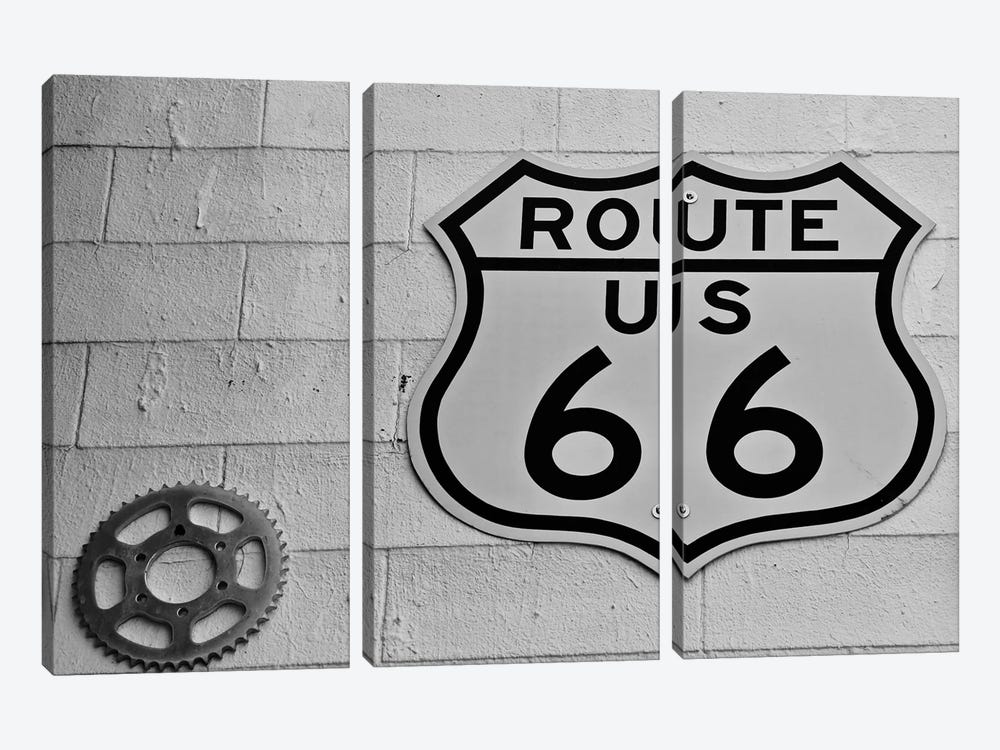 Route 66, White Wall Sign by Susan Vizvary 3-piece Canvas Wall Art