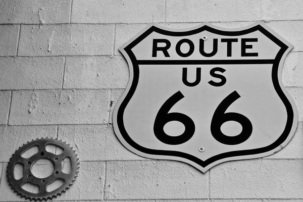 Susan Vizvary: Route 66, White Wall Sign by Susan Vizvary