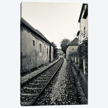 Train Tracks In Black And White Canvas Print #SUV294} by Susan Vizvary Canvas Print