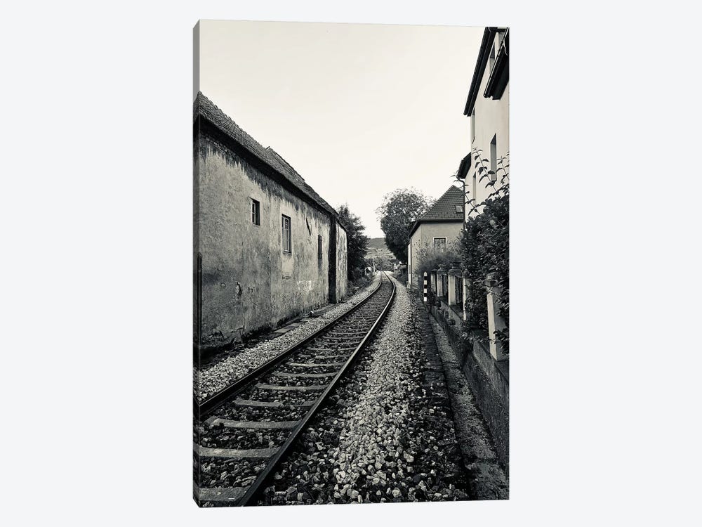 Train Tracks In Black And White by Susan Vizvary 1-piece Canvas Artwork