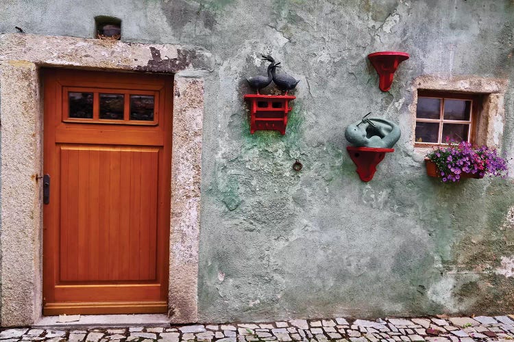 Weathered Wall With Wood Door