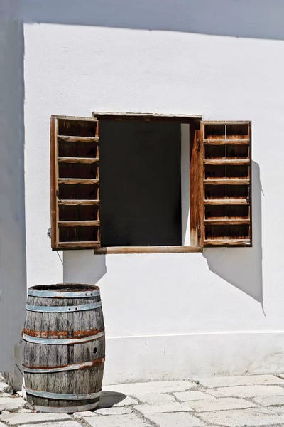 Window With Barrel by Susan Vizvary framed canvas print