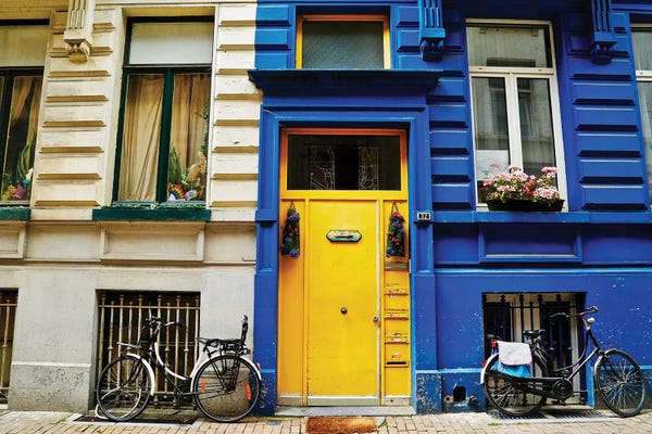 Susan Vizvary: Yellow Door With Bikes by Susan Vizvary
