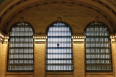 Alone At Grand Central by Susan Vizvary framed canvas print