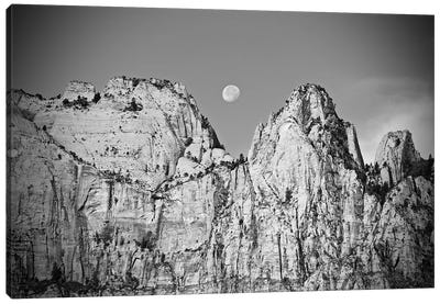 Utah Moonrise In Black And White Canvas Art Print - Utah Art