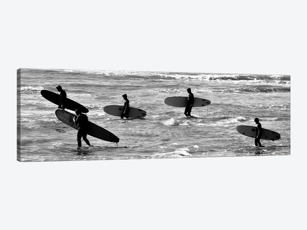 5 Surfers In Black And White by Susan Vizvary 1-piece Canvas Wall Art