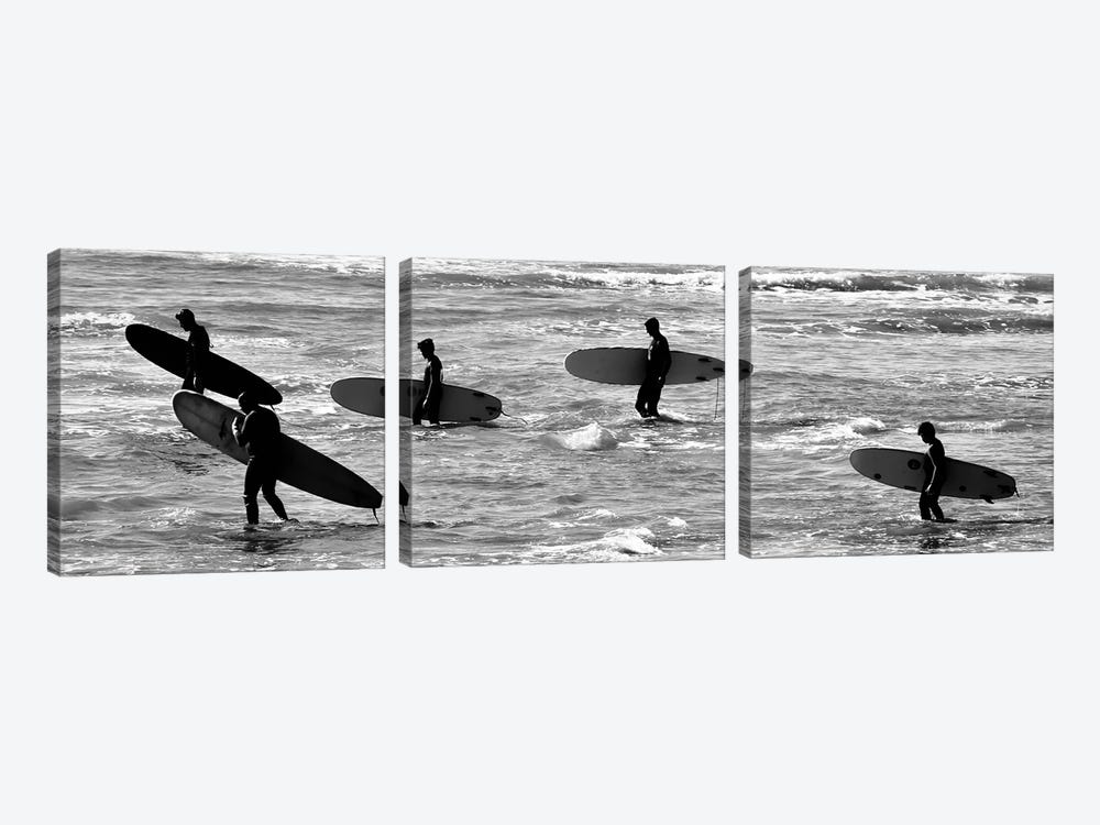 5 Surfers In Black And White by Susan Vizvary 3-piece Canvas Art