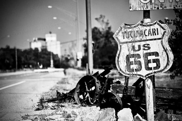 Susan Vizvary: Route 66 Sign In Black&White by Susan Vizvary