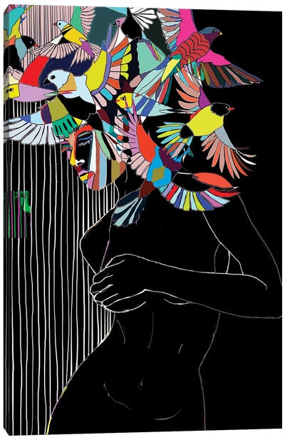 Lady And The Birds Canvas Art Print - Matea Sinkovec
