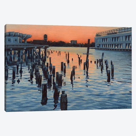 Hudson River Sunset And The Ghost Of Pier LXI Canvas Print #SVD115} by Nick Savides Canvas Wall Art