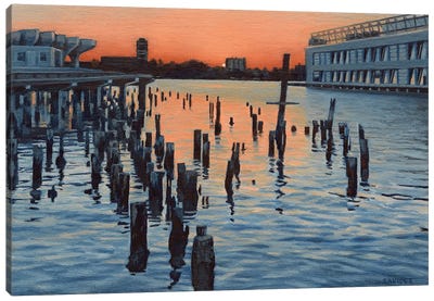 Hudson River Sunset And The Ghost Of Pier LXI Canvas Art Print - Nick Savides