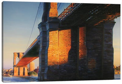 Brooklyn Bridge At Sunset Canvas Art Print - Nick Savides