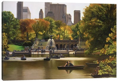 Central Park – Bethesda Terrace In Autumn Canvas Art Print - City Park Art