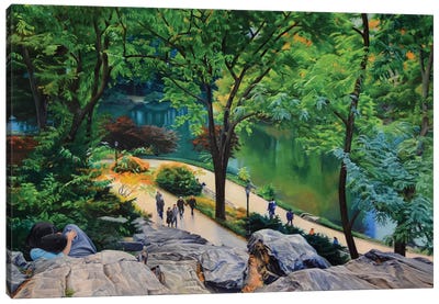 Lovers In Central Park Canvas Art Print - City Park Art